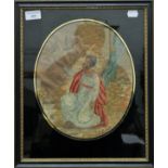 Four 19th century silk work pictures, each framed and glazed. The largest 53.5 x 45.5 cm.