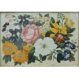 A Chinese floral rice paper painting, framed and glazed. 24 x 16.5 cm.