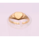 A Victorian yellow metal (gold) heart shaped ring. Ring size C/D. 1 gram.