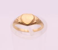 A Victorian yellow metal (gold) heart shaped ring. Ring size C/D. 1 gram.