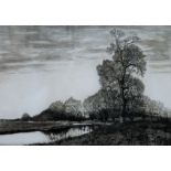 The Black Poplar and the Bend of the River, limited edition etching, by Alfred Blundell,