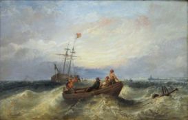 JAMES WEBB 1825-1895, Coastal Scene, oil on canvas, signed and dated 1882, framed. 46 x 29.5 cm.