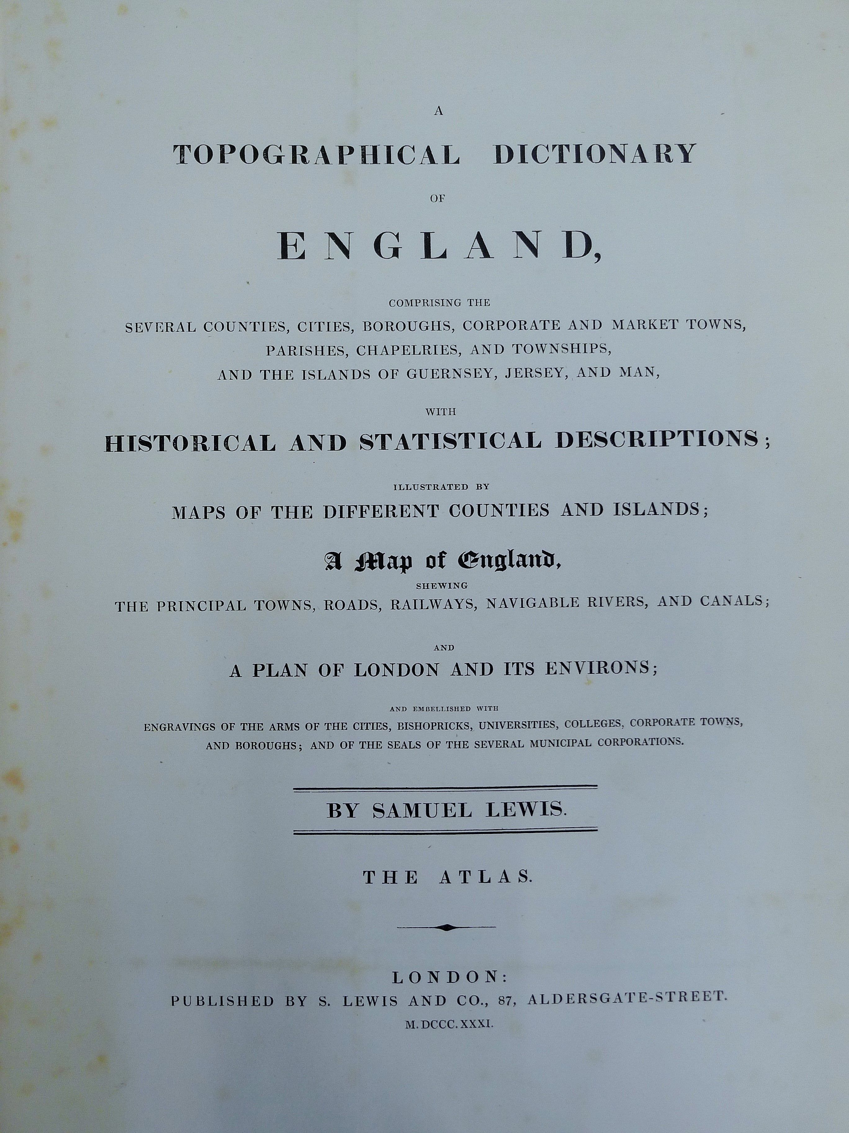 Lewis (Samuel), A Topographical Dictionary of England, 4 volumes and atlas volume, - Image 8 of 11