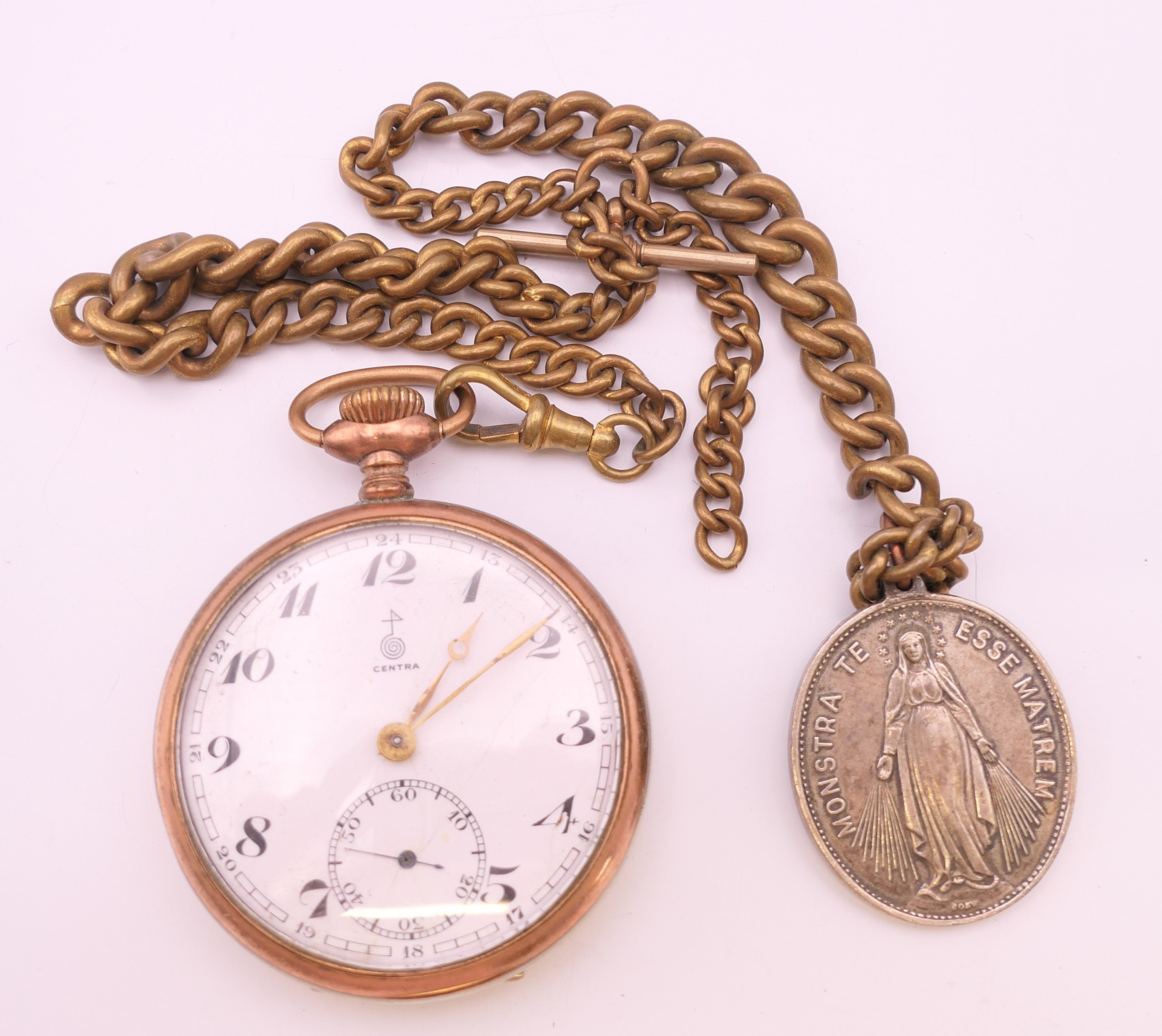 A Centra boxed pocket watch on a brass watch chain. 4.5 cm diameter. - Image 2 of 10