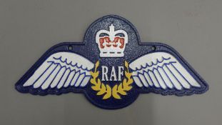 An iron RAF sign. 35 cm wide.