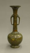 A Japanese gold inlaid bronze vase. 52 cm high.
