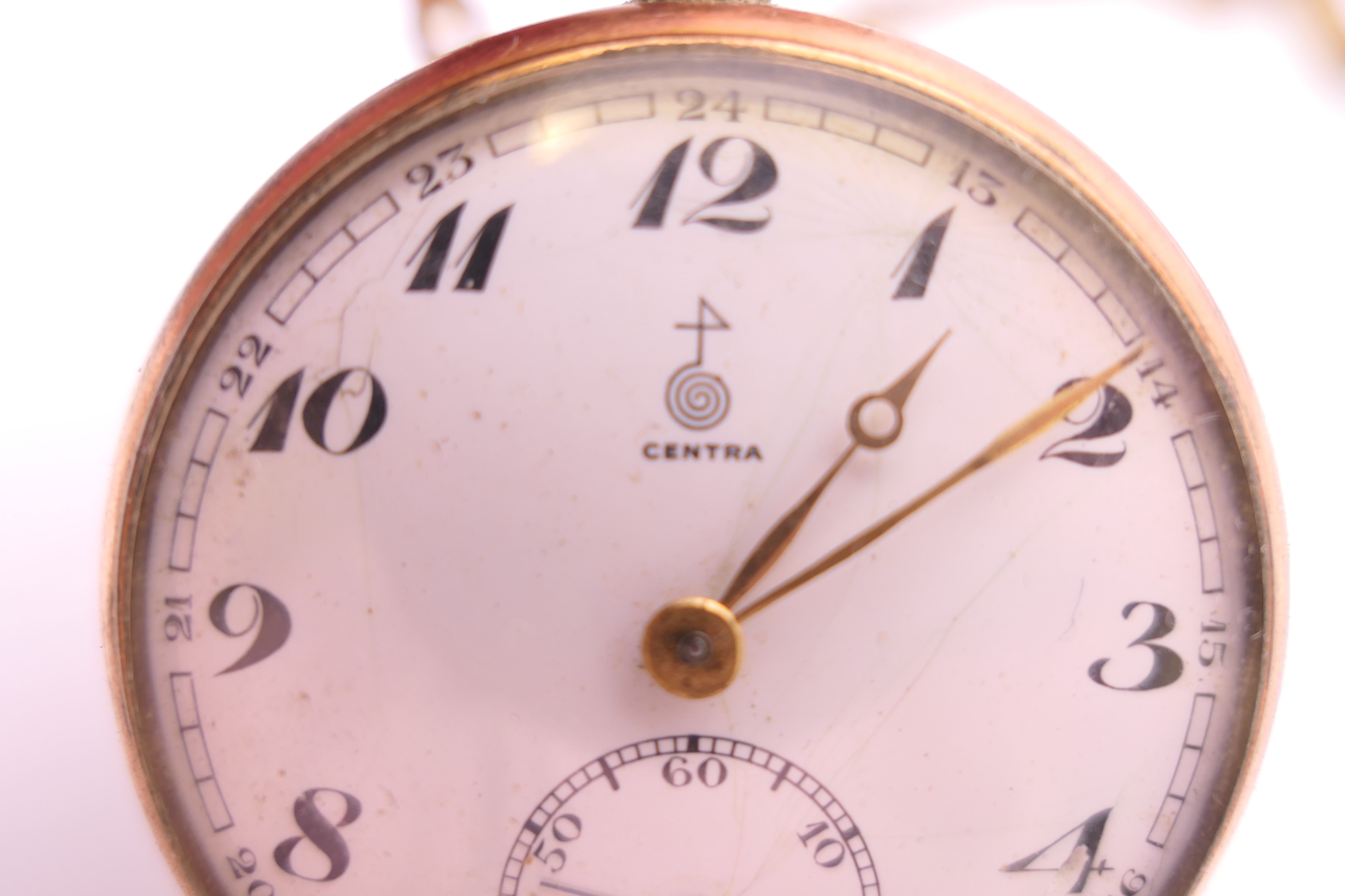 A Centra boxed pocket watch on a brass watch chain. 4.5 cm diameter. - Image 4 of 10