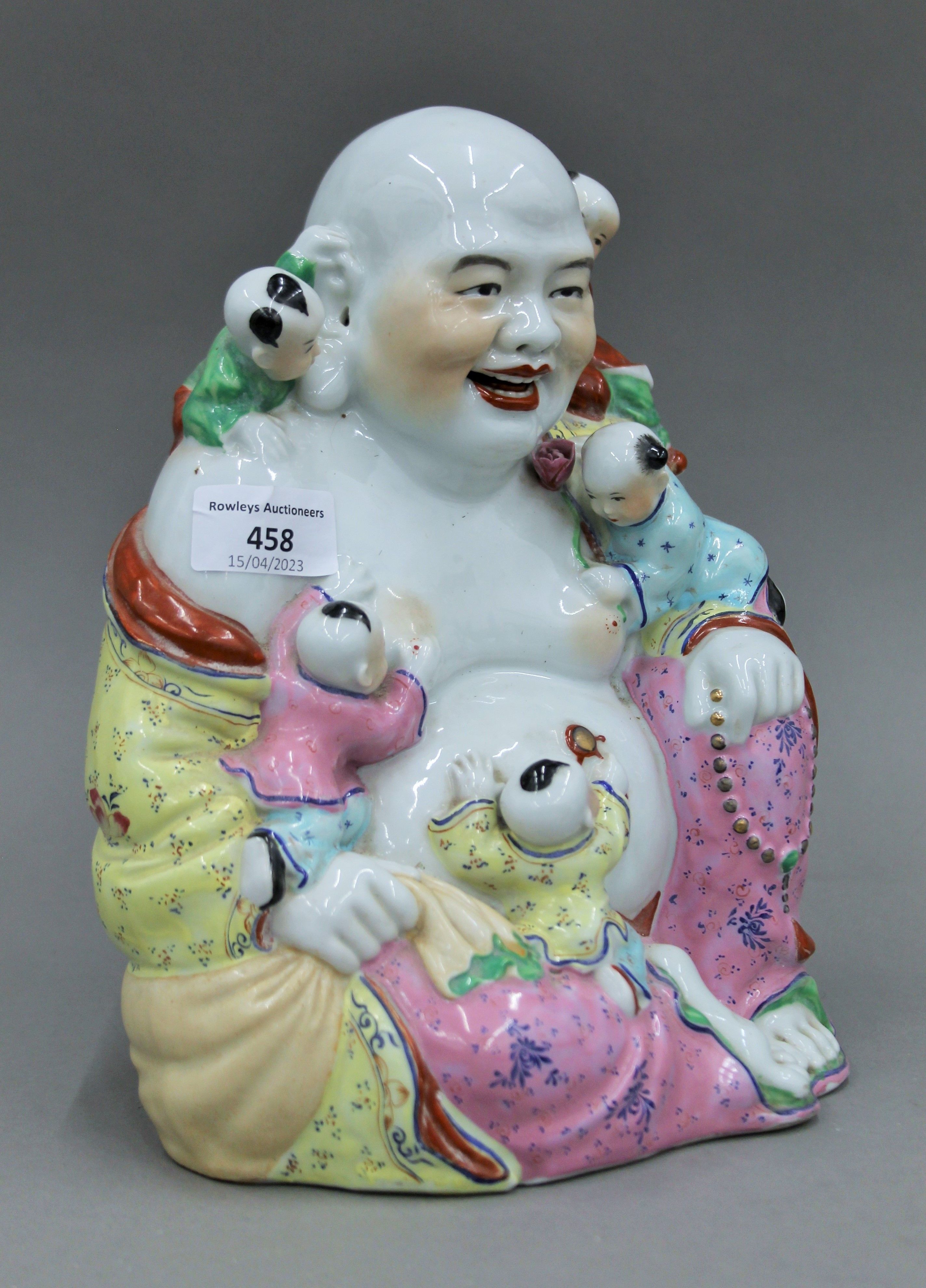 Two Chinese porcelain models of Buddha. The largest 24 cm high. - Image 4 of 9