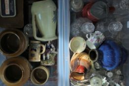 Two boxes of various pottery, glassware, etc.