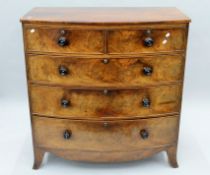 A 19th century mahogany cottage cut bow front chest of drawers. 106 cm wide.