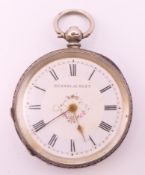 A Kendal & Dent silver pocket watch, inscribed Gold Medal Awarded, Paris Exhibition 1885. 3.