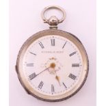 A Kendal & Dent silver pocket watch, inscribed Gold Medal Awarded, Paris Exhibition 1885. 3.