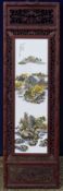 A large wooden framed Chinese plaque. 120 cm high.