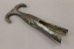 A bronze davey hook. 28 cm long.