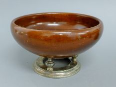 A silver and wooden centre bowl. 27 cm diameter.