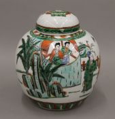 A Chinese famille verte ginger jar. 18 cm high.