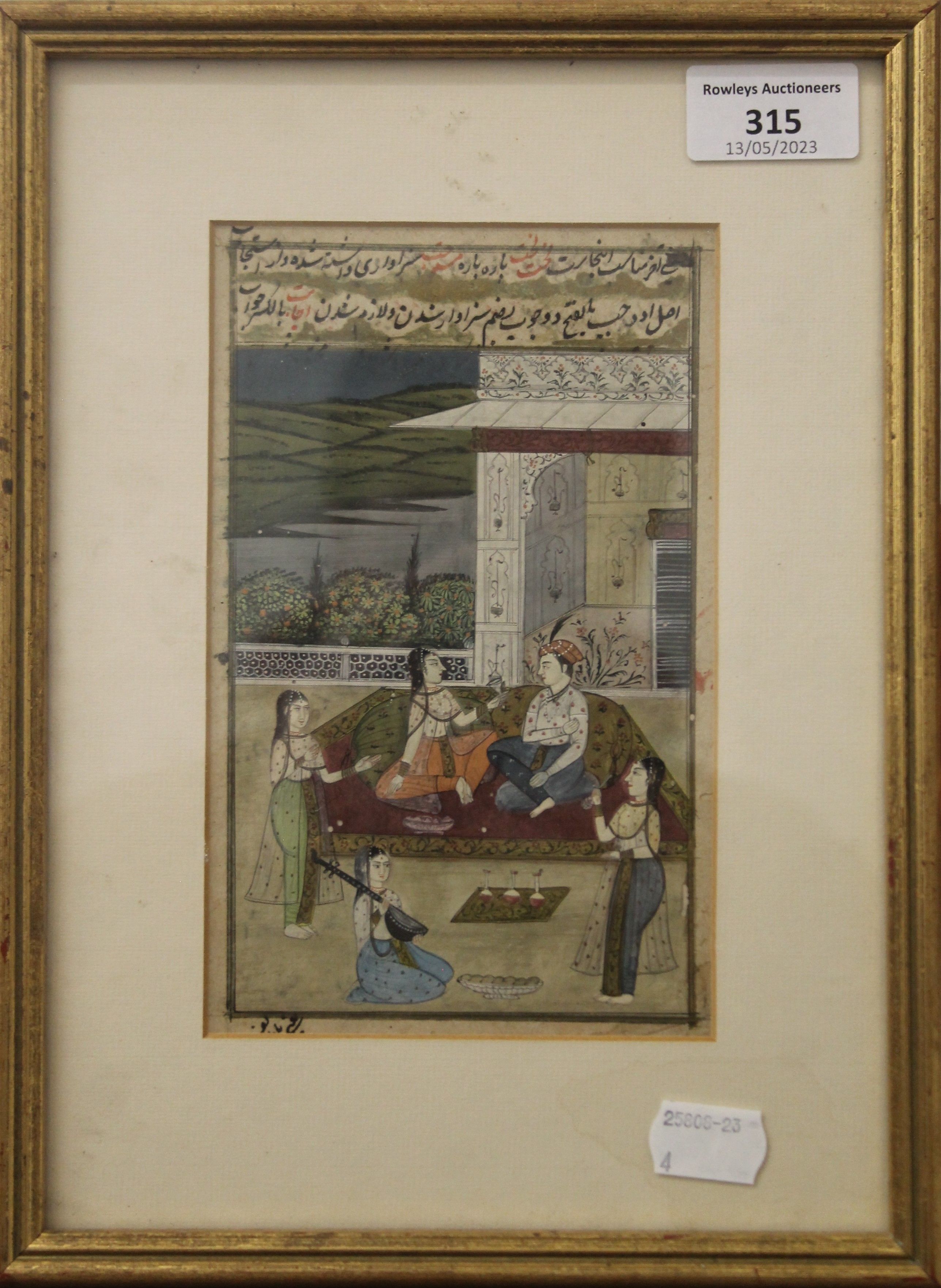 A 19th century Indian gouache and watercolour depicting A Wealthy Couple being Entertained, - Image 2 of 2
