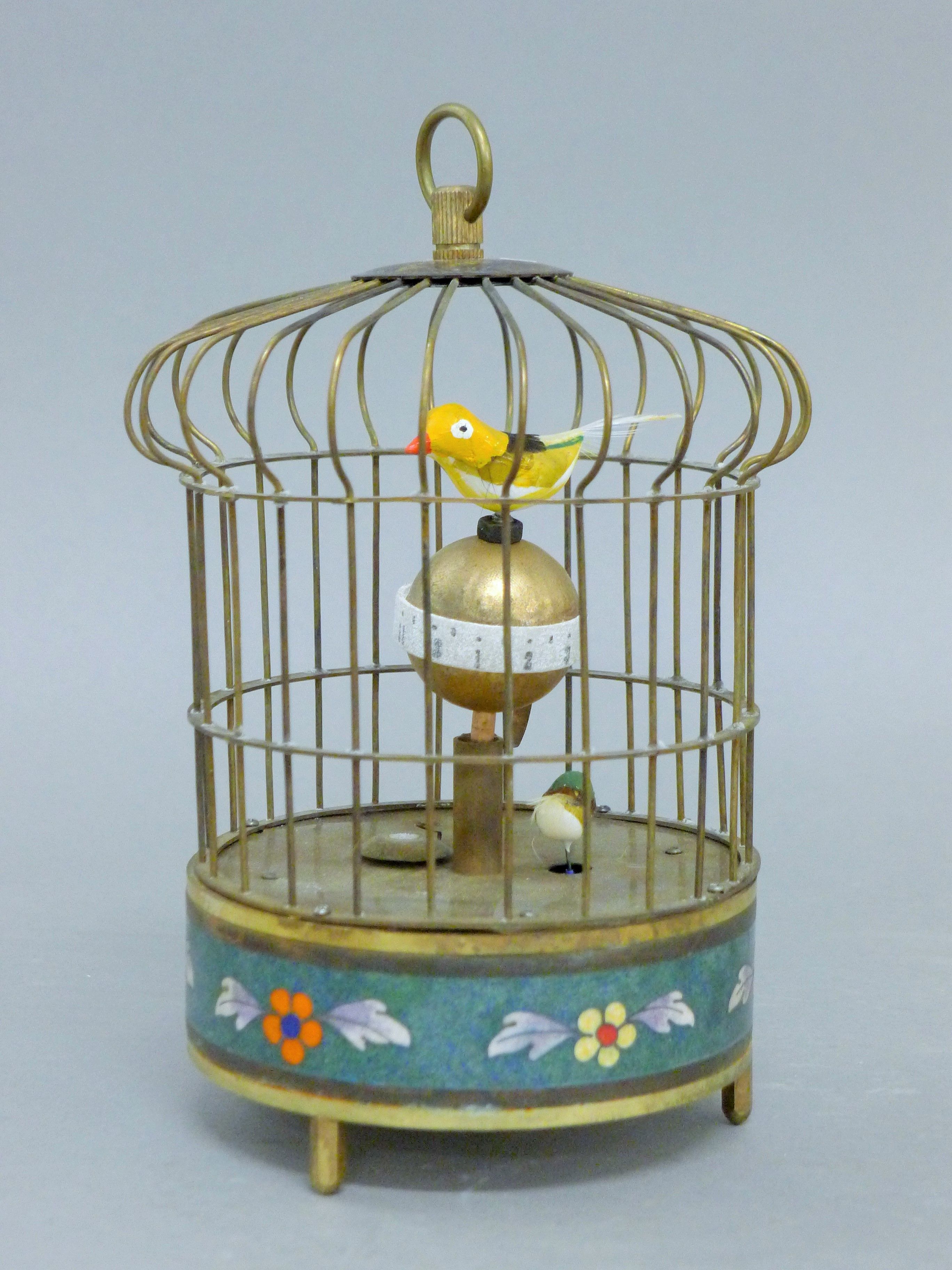 A cloisonne bird cage clock. 19 cm high. - Image 2 of 3