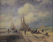 A gilt framed picture of Fishing Boats. 24 x 19 cm.