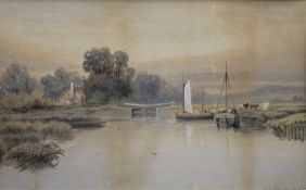 WILLIAM MULLER HEWITT (1848-1921) British, Lake Scene, watercolour, framed. 66 x 40.5 cm.