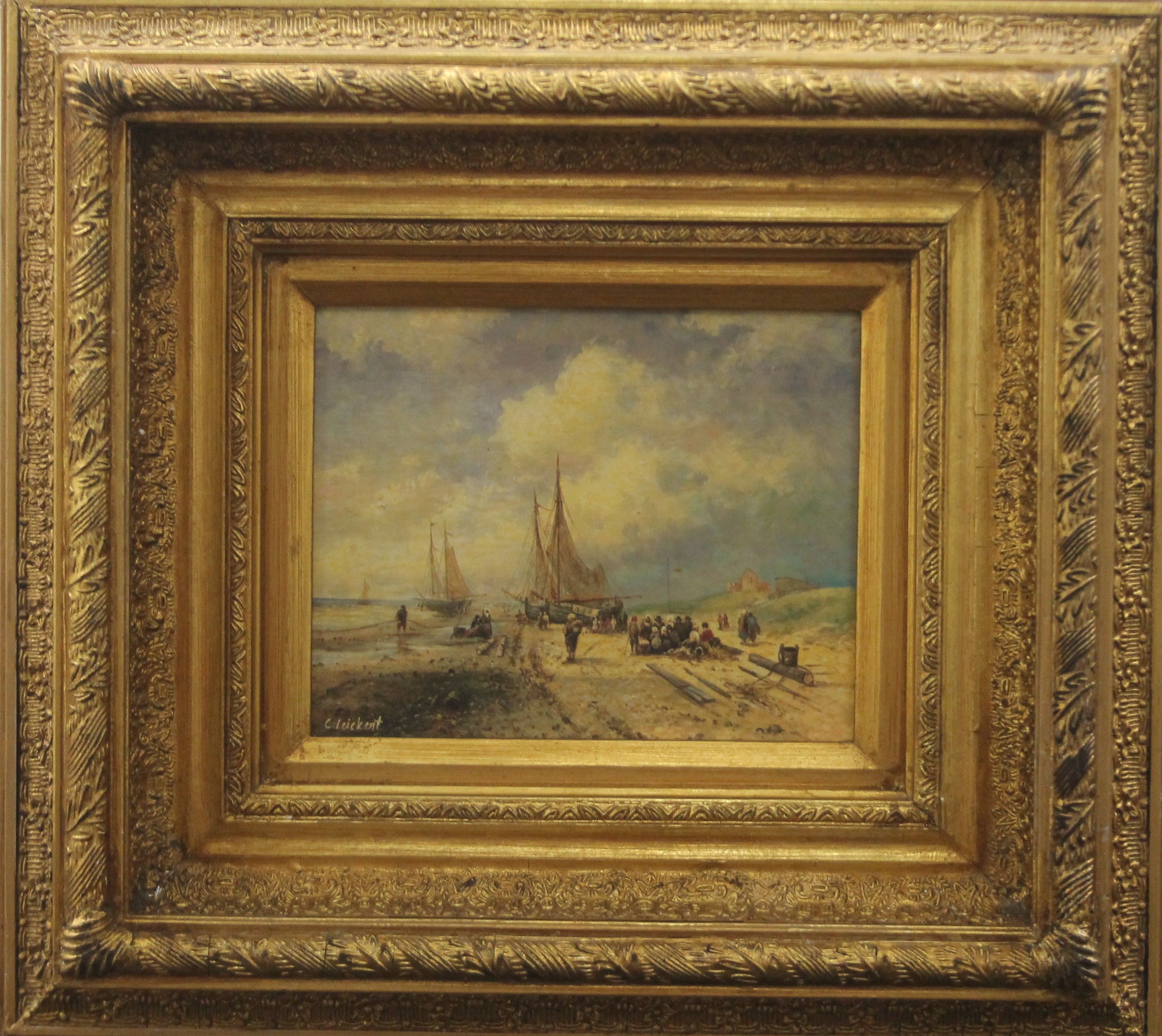 A gilt framed picture of Fishing Boats. 24 x 19 cm. - Image 2 of 3