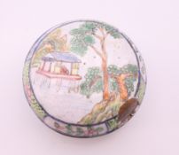 A small Canton enamel box. 6 cm diameter.