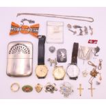 A quantity of costume jewellery, including silver and wristwatches.