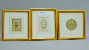 Three miniature stained glass watercolour designs by Clement Heaton of Heaton Butler and Bayne,