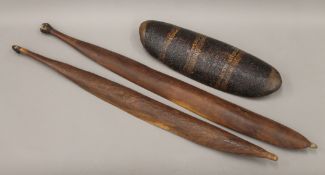 Two Aboriginal spear throwers of typical form,