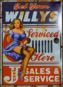 A Willys Servicing tin sign. 50 x 70 cm.