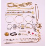 A quantity of costume jewellery, including silver and wristwatches.