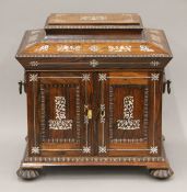 A Victorian mother-of-pearl inlaid rosewood jewellery cabinet. 34.5 cm wide.