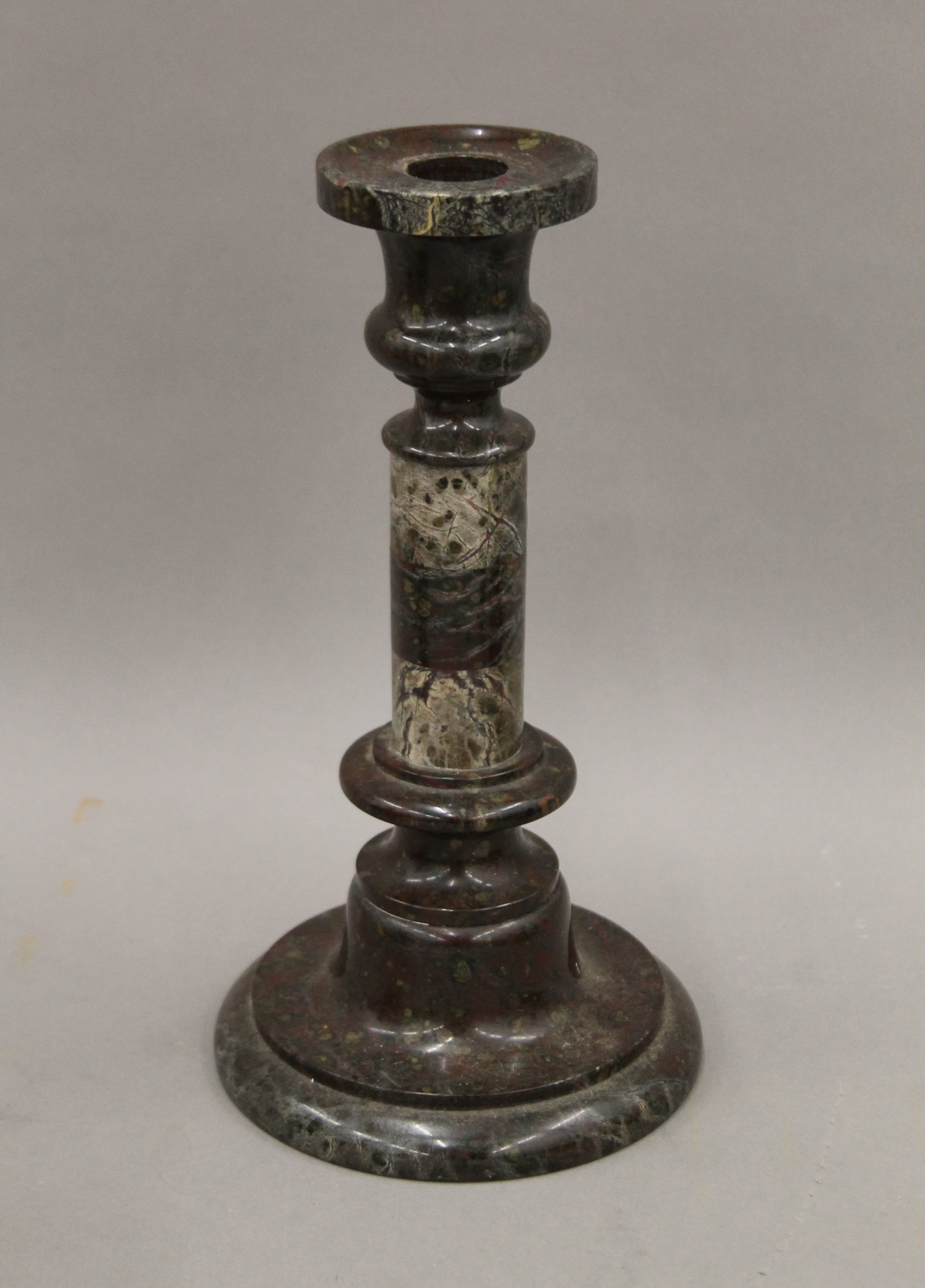 Four various carved Serpentine items, including a candlestick. The latter 24 cm high. - Image 2 of 5