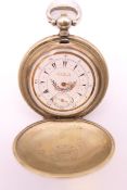 A silver plated pocket watch. 5 cm diameter.