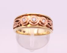 A 9 ct gold Clogau Welsh three diamond Tree of Life limited edition ring. Ring size O. 5.