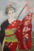 MID-20TH CENTURY SCHOOL, Study of a Japanese Girl with Cherry Blossom, oil on board, framed.