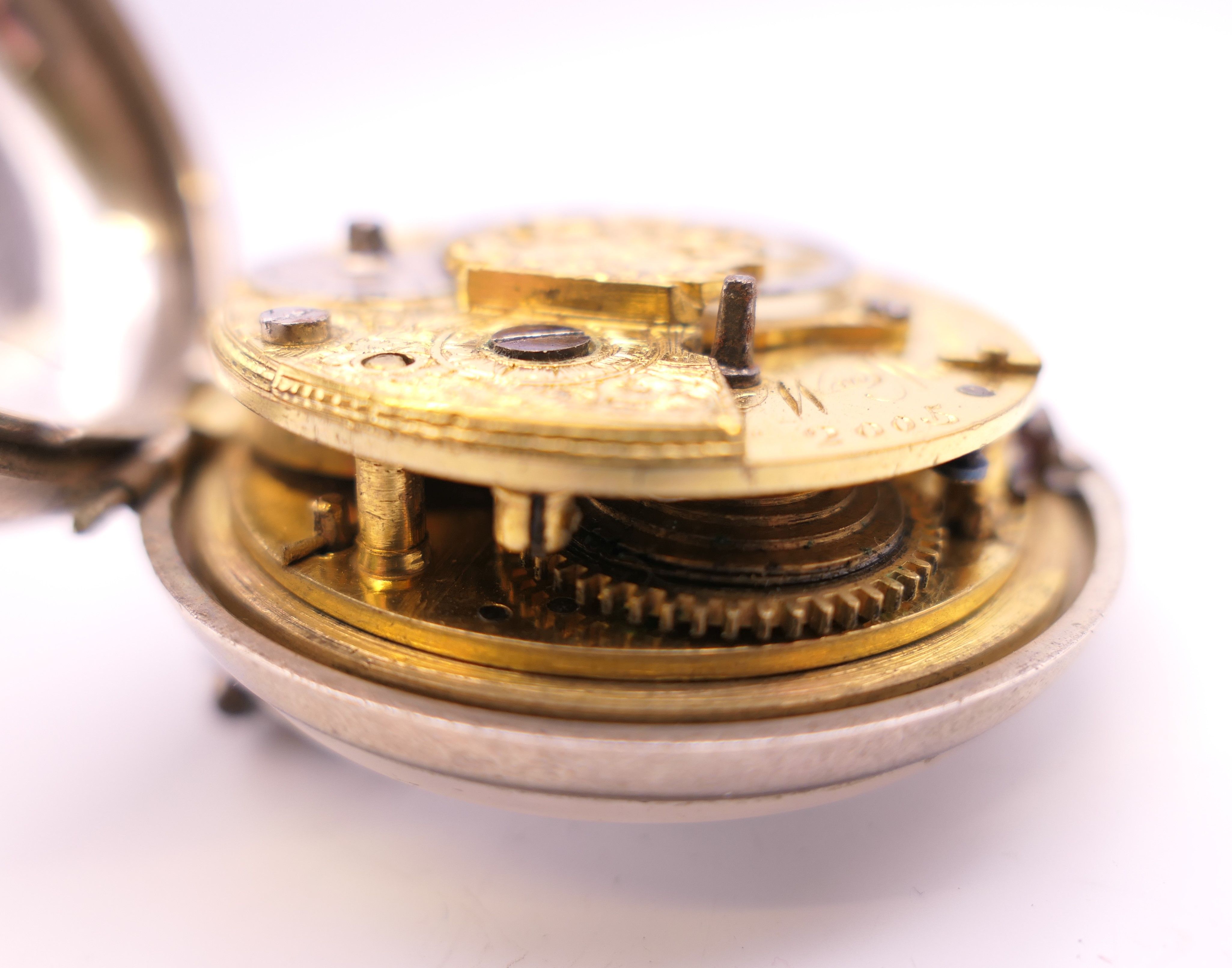 A Georgian silver pair case pocket watch, Wm Moorehouse, London, hallmarked 1800. 5.5 cm diameter. - Image 11 of 13