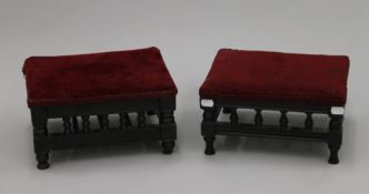 Two Victorian upholstered foot stools. 30 cm long.