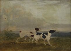 A Setter and a Pointer Dog, oil on board, framed. 35.5 x 26 cm.