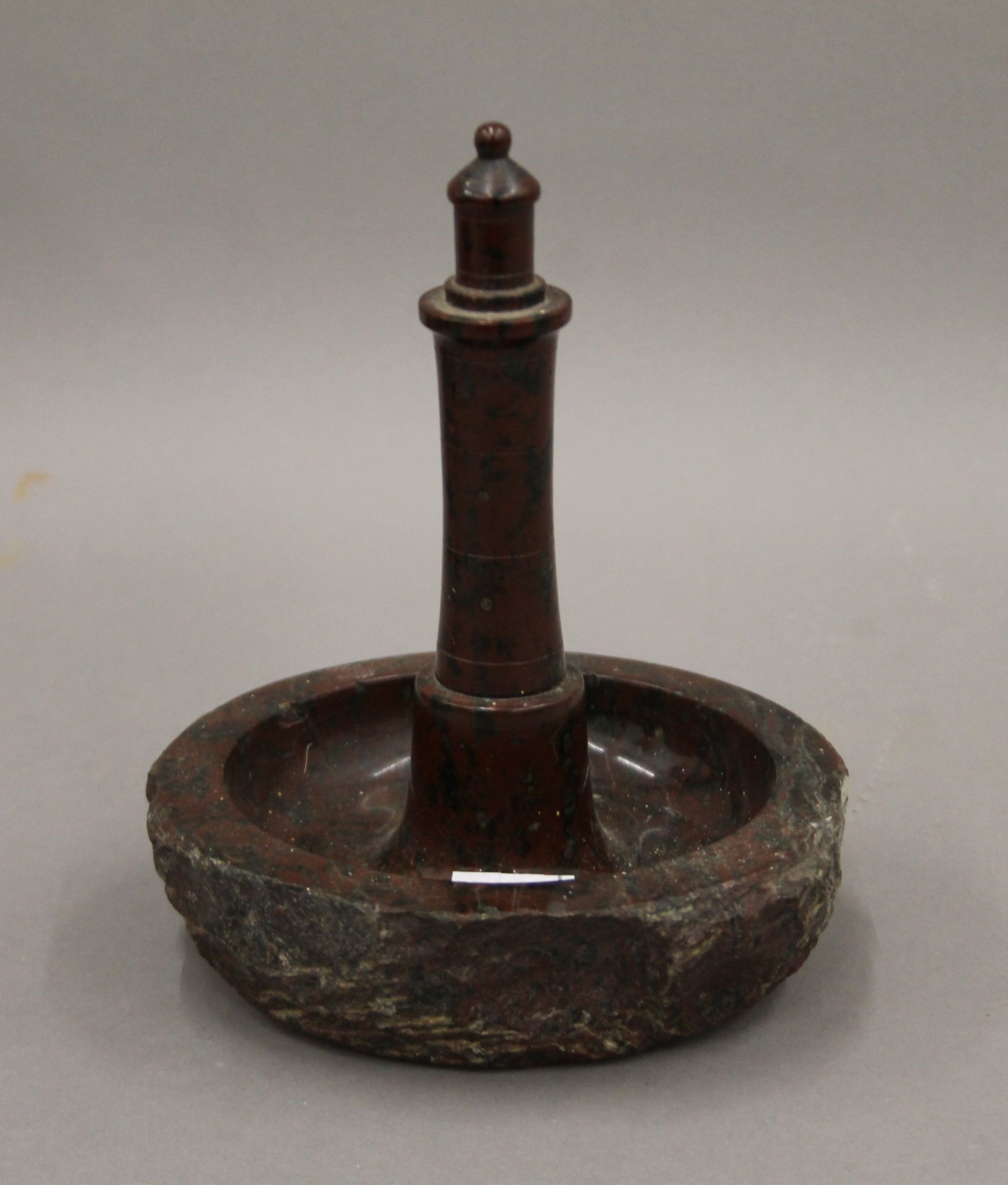 Four various carved Serpentine items, including a candlestick. The latter 24 cm high. - Image 5 of 5