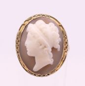 An unmarked gold Grand Tour cameo ring. Ring size M. 5.6 grammes total weight.