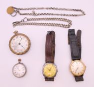 A collection of wristwatches, pocket watches, Albert chains, etc.