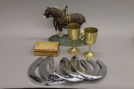 A quantity of miscellaneous, including chrome plated horse shoes.