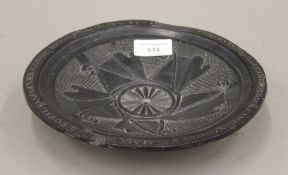 A Victorian black slate dish with Victorian Royal Vancouver Canoe Regatta inscription (formerly
