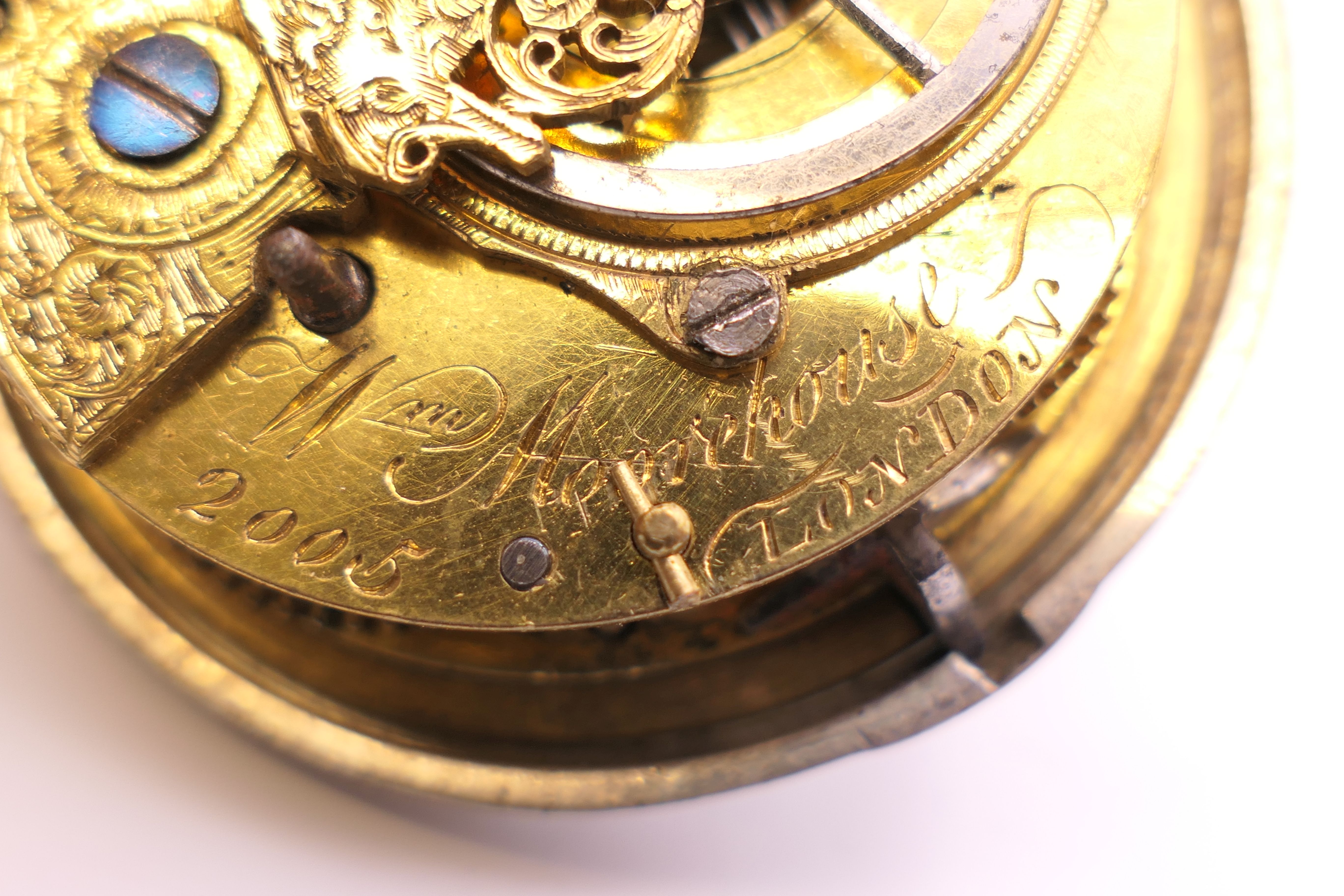 A Georgian silver pair case pocket watch, Wm Moorehouse, London, hallmarked 1800. 5.5 cm diameter. - Image 10 of 13