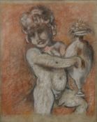 A pencil and pastel drawing of a Putto Holding an Urn and a print of Rochdale,