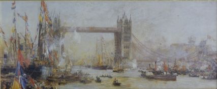 The Opening of Tower Bridge, print, framed and glazed. 72 x 36 cm overall.