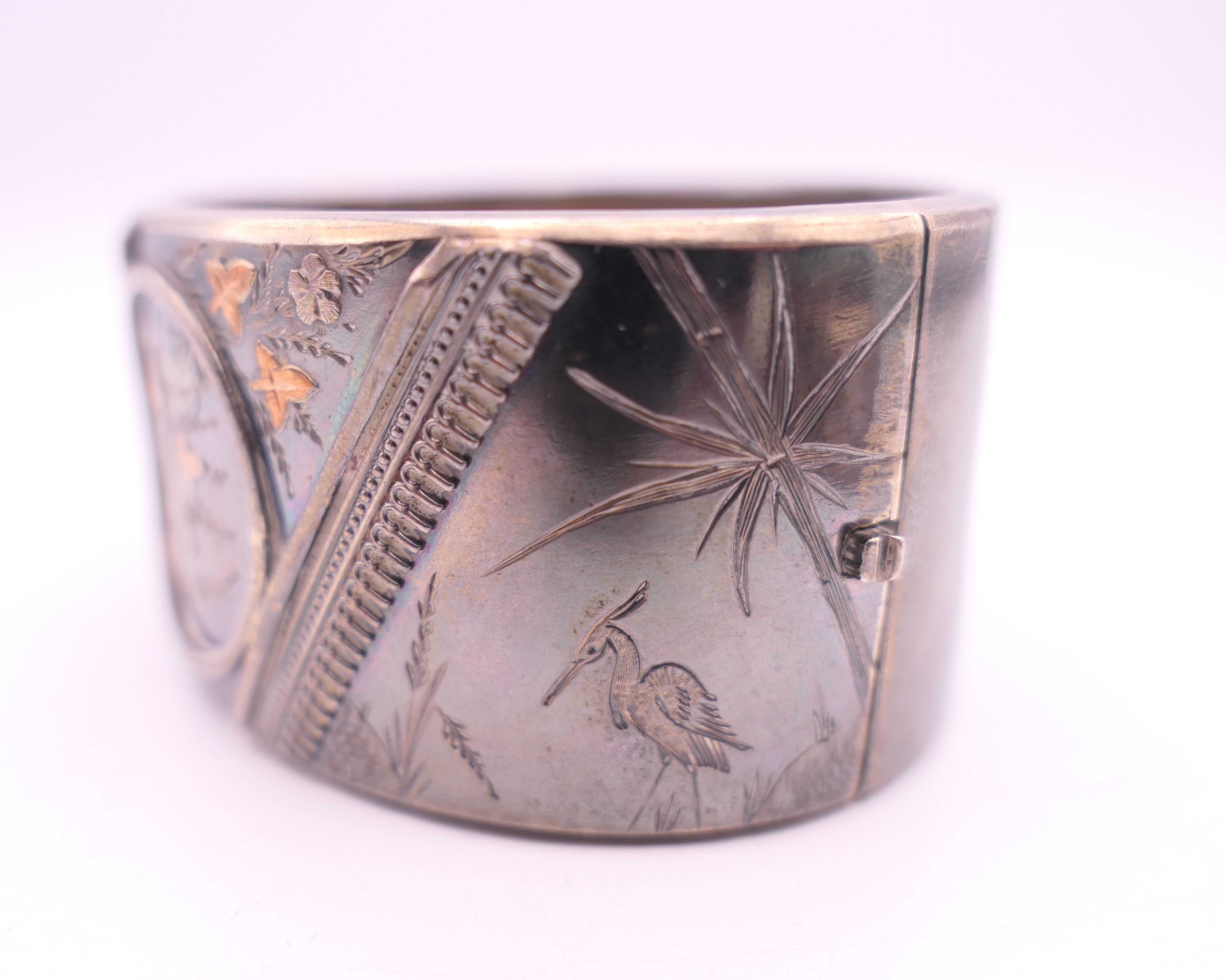 Two unmarked gold mounted silver bangle form bracelets. - Image 3 of 9