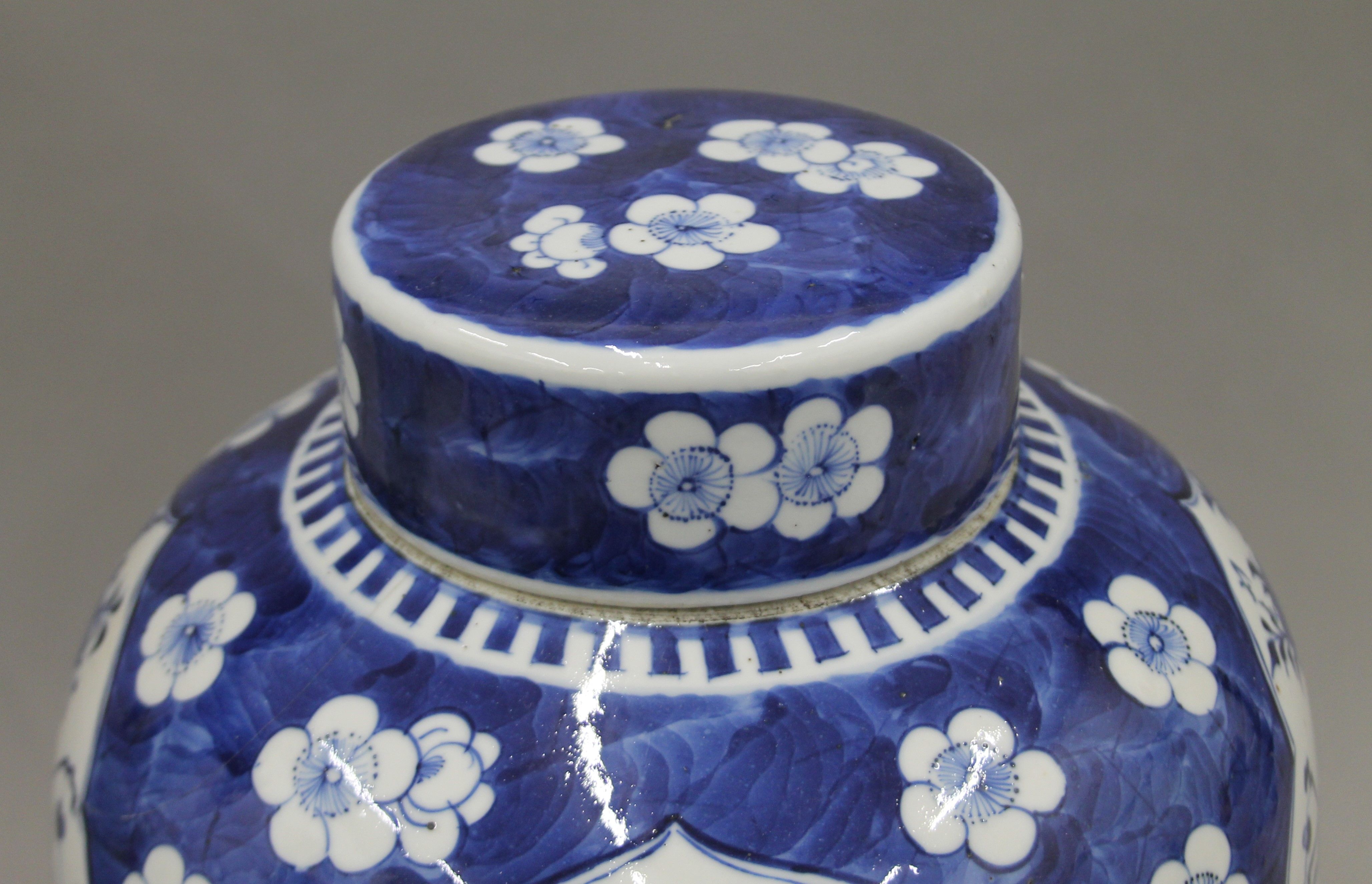 A large 19th century Chinese porcelain ovoid blue and white ginger jar painted with panels of - Image 3 of 7