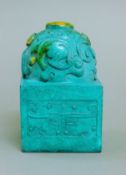 A Chinese turquoise seal. 14 cm high.